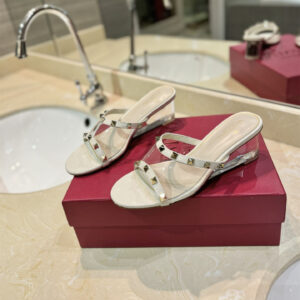 高仿Valentino*2W0S0GC鉚釘水晶踭涼鞋白色膠片4.5CM免檢版