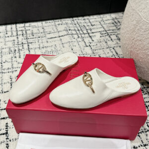 高仿Valentino*4W2S0IT簡約包頭拖鞋小牛皮白色免檢版