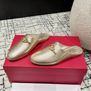 高仿Valentino*4W2S0IW簡約包頭拖鞋漆皮金色免檢版