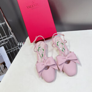 高仿Valentino*WS0LB6B蝴蝶結塔扣涼鞋粉色4.5CM免檢版