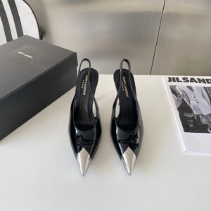 高仿YSL/聖羅蘭*Vesper系列6751951小牛皮高踭涼鞋銀色免檢版