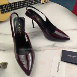 高仿YSL/聖羅蘭*Cherish系列755208B尖頭高跟鞋棕漆皮免檢版