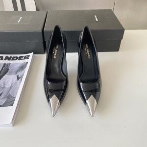 高仿YSL/聖羅蘭*Anja系列6751931秀款小牛皮高踭鞋銀色免檢版