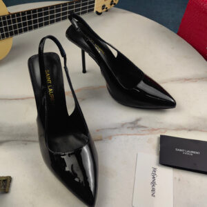 高仿YSL/聖羅蘭*Cherish系列755208A尖頭高跟鞋黑漆皮免檢版