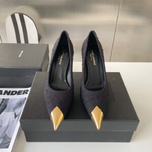 高仿YSL/聖羅蘭*Anja系列675193Y秀款金屬頭呢織高踭鞋免檢版