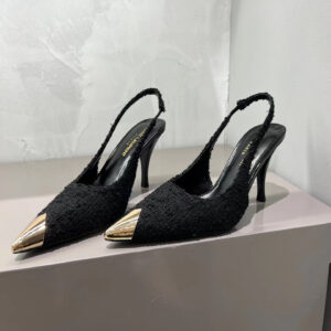 高仿YSL/聖羅蘭*Vesper系列6739060織物尖頭高踭鞋黑色免檢版