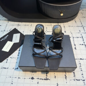 高仿YSL/聖羅蘭Lauren系列8187301高踭涼鞋黑色免檢版