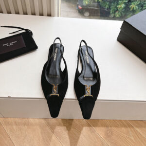 高仿YSL/聖羅蘭*Babylone系列803646T尖頭露跟平底鞋翻毛皮免檢版