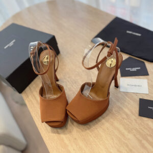 高仿YSL*25/春夏全新走秀款高踭鞋818000棕色免檢版
