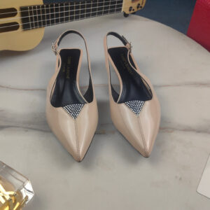 高仿YSL/聖羅蘭*23秋季款7663419矮跟燙鑽涼鞋膚色免檢版