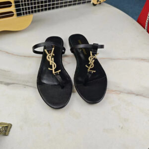 高仿YSL/聖羅蘭*Cassandra系列6579111/LOGO裝飾涼鞋黑金免檢版