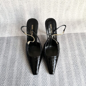 高仿YSL/聖羅蘭*24系列763417A牛皮仿鱷魚皮細踭鞋黑色免檢版