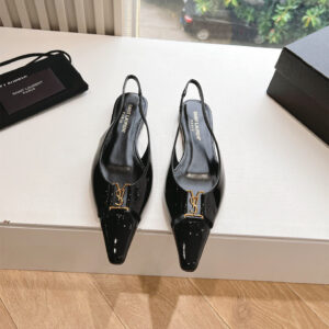 高仿YSL/聖羅蘭*Babylone系列803646L尖頭露跟平底鞋黑漆皮免檢版