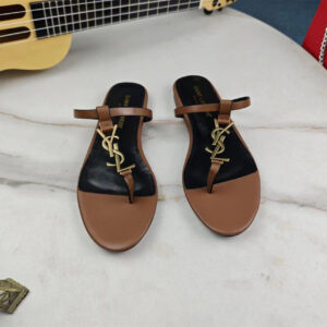 高仿YSL/聖羅蘭*Cassandra系列657917B/LOGO裝飾涼鞋棕色免檢版