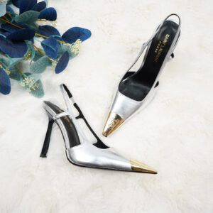 高仿YSL/聖羅蘭*Jeanne系列8001672尖頭露跟高踭鞋銀色免檢版