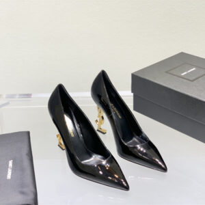 高仿YSL/聖羅蘭Opyum85系列4841603異性高踭單鞋黑金漆皮免檢版