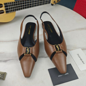 高仿YSL/聖羅蘭*Babylone系列803646P尖頭露跟平底鞋棕色免檢版