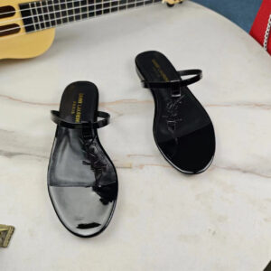 高仿YSL/聖羅蘭*Cassandra系列7424610LOGO裝飾涼鞋黑扣免檢版