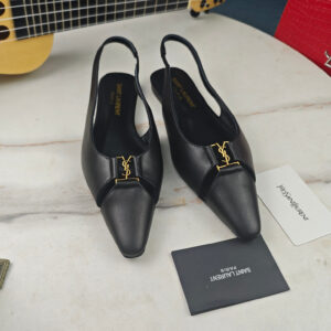 高仿YSL/聖羅蘭*Babylone系列803646V尖頭露跟平底鞋小牛皮免檢版