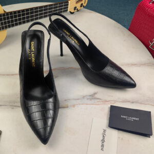 高仿YSL/聖羅蘭*Cherish系列6706772尖頭高跟鞋鱷魚皮黑免檢版