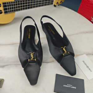 高仿YSL/聖羅蘭*Babylone系列803646K尖頭露跟平底鞋真絲免檢版