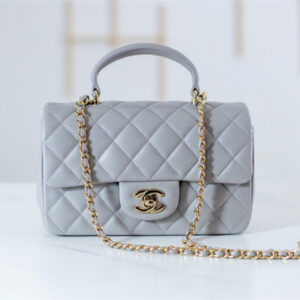 高仿Chanel22A系列CF經典口蓋包灰色小羊皮免檢版