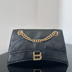 高仿BalenciagaCrush系列爆裂紋小牛皮黑金XS