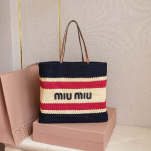 高仿miumiu*5BG228拼色LOGO手提包深藍色免檢版