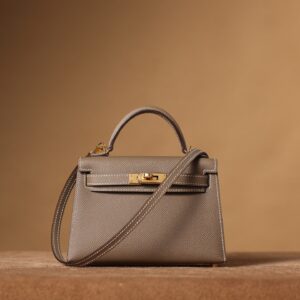 高仿Hermes*KellyMini二代大象灰金扣免檢版