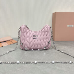 高仿miumiu繆繆*5BH211單肩包粉色水晶鏈免檢版