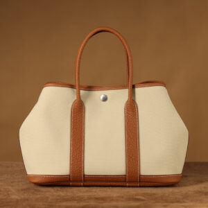 香港高仿HermesGardenParty系列手提袋帆布原廠皮雙拼色