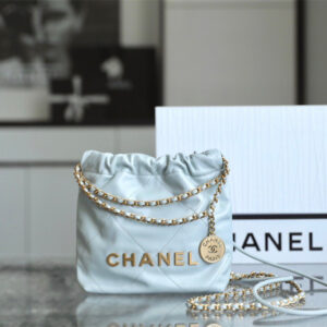 原廠小牛皮高仿Chanel迷你購物袋霧霾藍免檢版