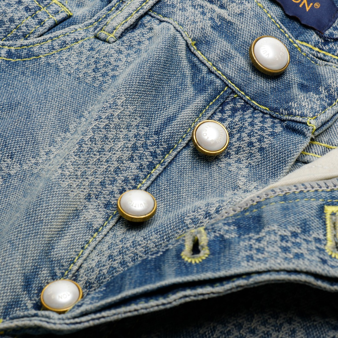 高仿LV*Damier系列1AFI22棋盤格牛仔長褲 - Image 6