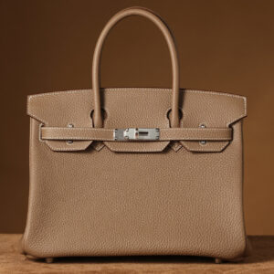 香港高仿HermesBirkin25柏金包原產皮革大象灰銀扣