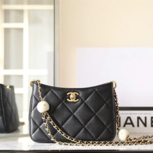 高仿Chanel*24S系列AS4862湯圓珍珠Hobo包黑色免檢版