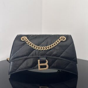 高仿Balenciaga*Crush系列衍縫線小牛皮黑金XS