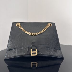 高仿Balenciaga*Crush系列鱷魚皮沙漏包黑色M