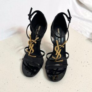 高仿YSL/聖羅蘭*Cassandra系列6301391高踭涼鞋漆皮黑金免檢版
